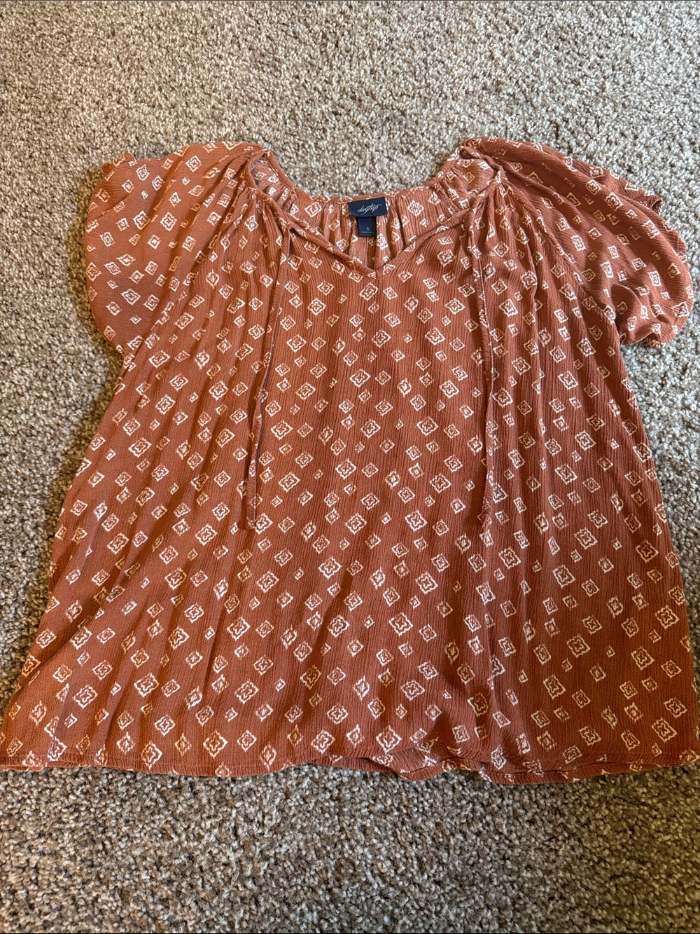 Daytrip Terracotta Rust Blouse with White Geometric Print